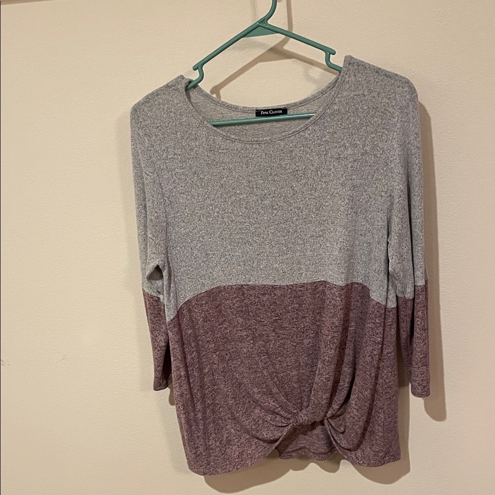 Pink Clover Two-Tone Gray and Purple Blouse